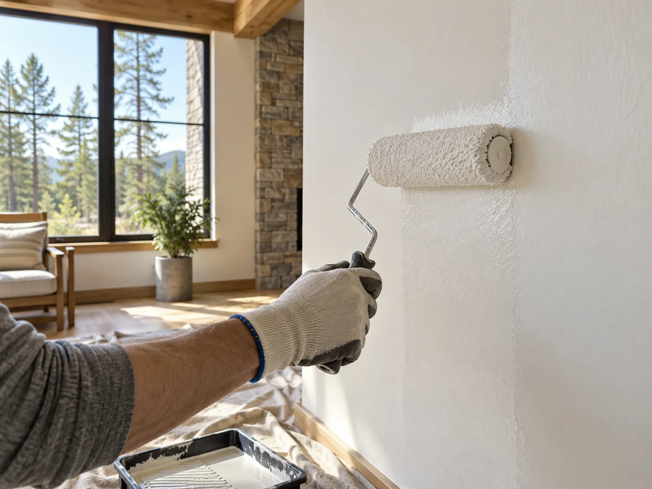 AI illustration of a worker painting an interior wall